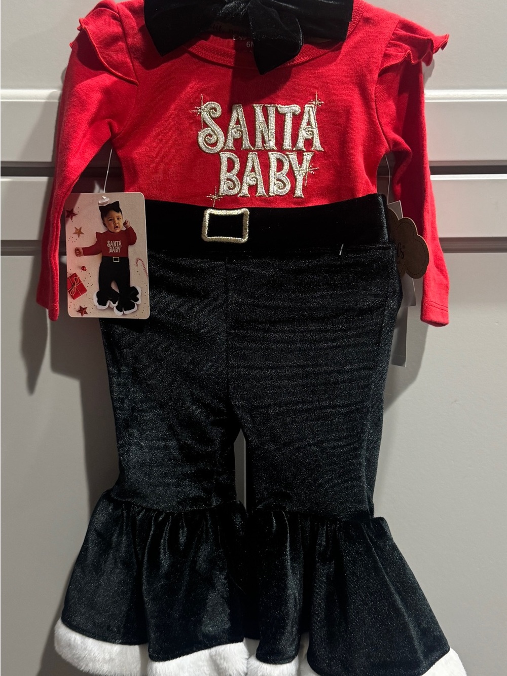 Baby Essentials Red and Black Holiday Infant Outfit - 6M